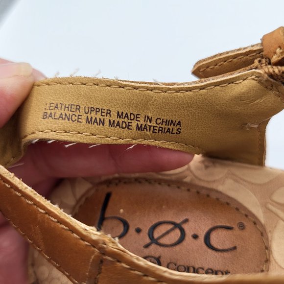 B.O.C. by Born Concept Cross Strap Tan Leather Cork Wedge Sandals SZ 6 - Picture 11 of 13